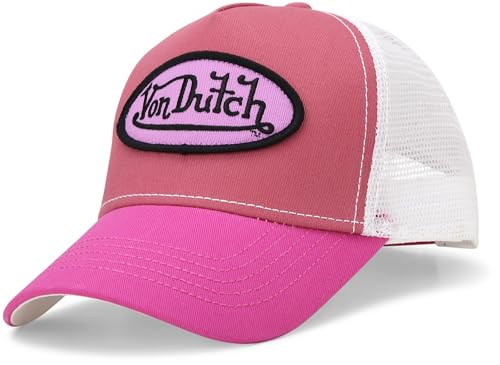 Von Dutch Unisex Trucker Hat - Curved Bill Mesh Back Retro Classic Colorblock Snapback Baseball Cap for Men and Women Size One Size Pink Gaze