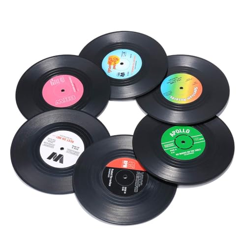 Image of MTROYALDIA Record Coasters for Drinks, Funny, Absorbent, Novelty 6 Pieces Vinyl Disk Coasters, Effective Protection of The Desktop to Prevent Damage- 4.1 Inch
