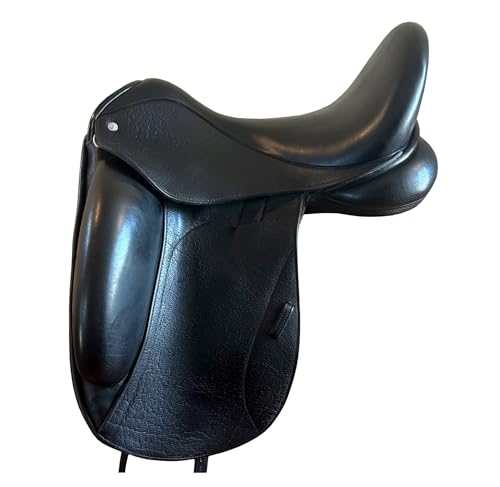 Sazaar Tack English Dressage Selle de cheval en cuir de vache entièrement couvert Noir 30,5 cm à 48,3 cm (siège de 35,6 cm)