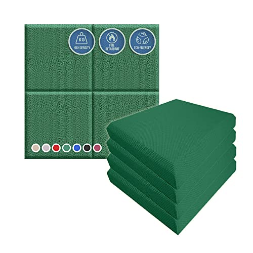 Arrowzoom 4 High Absorbing Fabric Wrapped Acoustic Panels PRO Soundproofing Wallpaper Insulation Board Padding Noise Deflector for Home Office Studio Drywall 11.8x11.8in Green 1205