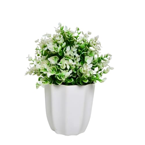 Image of fancymart Artificial Plant Hackleberry White Bunch in Pot - 22 cm Height, Perfect for Tabletop Decoration | Ideal for Home & Office Decor