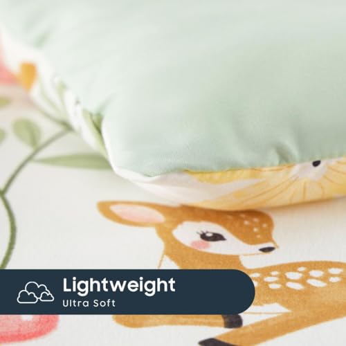 Image of Wake In Cloud - Floral Toddler Bedding Set for Girls, Cute Colorful Botanical Flowers with Deers, 4 Pieces Soft Crib Bed Set Including Comforter, Sheets and Pillowcase, Green Cream