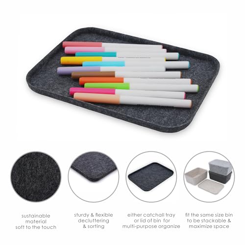 Image of Welaxy Felt tray Lid for Storage Bins Drawer Organizer bin cap of box for junk stuff stationery makeup jewelry closet bathroom minimalist lifestyle (Charcoal Lid, S)
