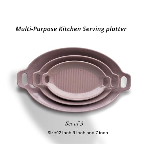 Image of Serving Platter | Melamine Snack Platter | Multi-Purpose Kitchen Serving Platter | Versatile Chip and Dip Tray for Snacks, Starters & Desserts | Lightweight & Dishwasher Safe | Set of 3 (PINK)