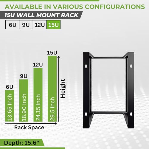 Image of NavePoint 15U Wall Mount Rack - Server Rack for 19 Inch IT Equipment Open Frame Rack - Network Rack for AV & Server Equipment 16 inch Deep Rack, Black