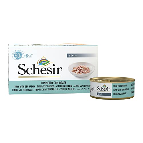 Schesir Cat Jelly Thunfisch mit Goldbrasse, Katzenfutter nass in Gelee, 1 x 6 Dosen x 50 g
