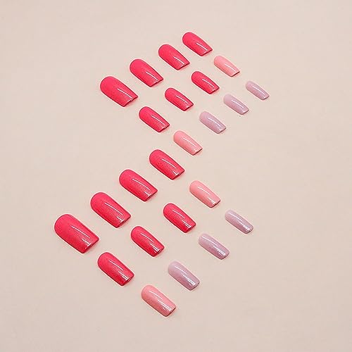 Hot Pink Press on Nails Medium Square SWEKKE Summer Fake Nails Flash Pink Full Cover False Nails with Nail Glue Glitter Glossy Glue on Nails Acrylic Nails Artificial Nails for Women Girls 24Pcs - Image 4