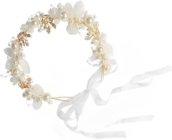 Tiara For Women,Hair Band For Girls,Hair Accessories For Women Wedding, Pearl Flower Crown Bridal Flower Hairband For Girls Baby Hair Party Birthday Dress Up Wedding
