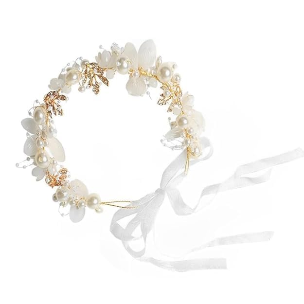VIETNAM Tiara For Women,Hair Band For Girls,Hair Accessories For Women Wedding, Pearl Flower Crown Bridal Flower Hairband For Girls Baby Hair Party Birthday Dress Up Wedding