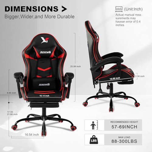 Image of Ergonomic Gaming Chair for Adults, Reclining Computer Office Desk Chair with Footrest, Pocket Spring Cushion,Linkage Armrests, Lumbar Support & Headrest, Heavy-Duty Enlarged Metal Base,Red