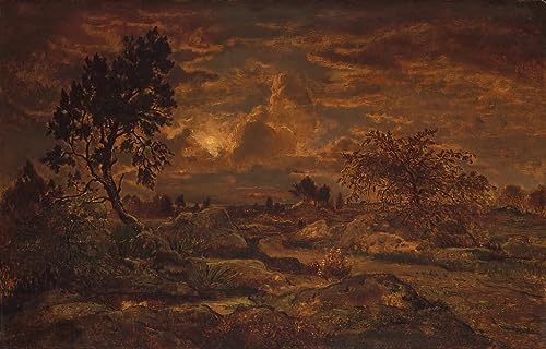 Peinture moderne coucher de soleil Théodore Rousseau affiche toile 60x90cm