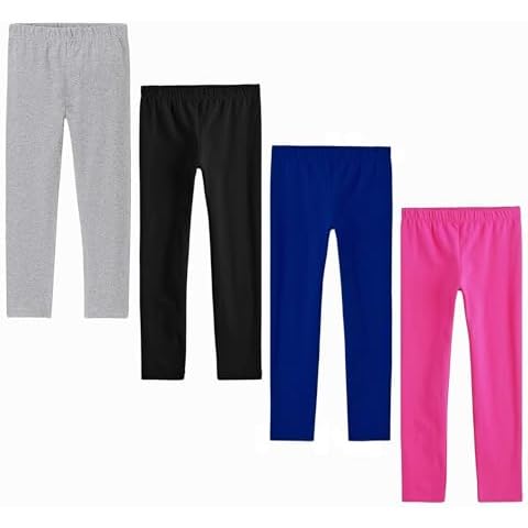 ZROPIKAL Girls and Toddlers' Leggings Baby Girls' 4-Pack Leggings Cotton Basic Footless Leggings for Kids (US, Age, 8 Years, 9 Years, Rosy/Navy/Black/Grey) Cover