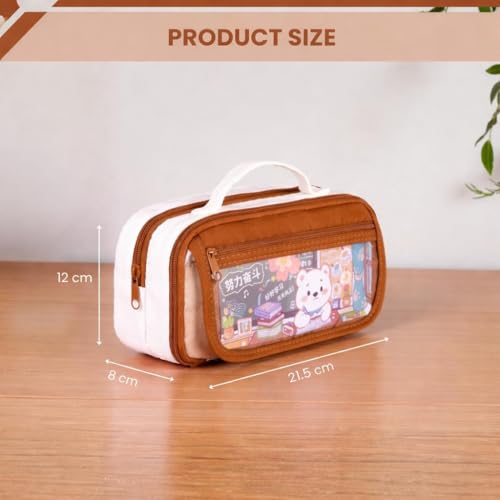 Image of Kawaii Stationery Combo Set for Girls | Kawaii Pencil Case Pouch with Zipper & Push Pull Eraser with Refills Back to School Supplies Gift for Kids (Capybara Bear Pouch + Coffee Eraser)