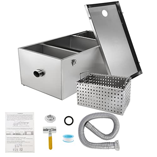 Ironwalls Commercial Grease Traps For Restaurants Under Sink, 25 Pound Top Inlet Stainless Steel Commercial Grease Interceptor 13 Gallons, Kitchen Waste Water Oil-Water Separator For Home, Hotel #TOP8