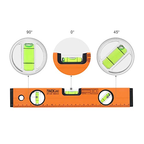 TACKLIFE Level 12-Inch Aluminum Alloy Magnetic Torpedo Level Plumb/Level/45-Degree, Measuring Shock Resistant Spirit Level with Standard and Metric Rulers MT-L03