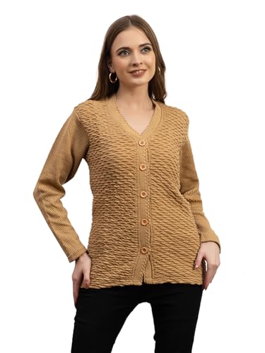 Image of Women's Winter Woolen Cardigan | Full Sleeve Textured Buttoned Sweater for Women | Soft Wool V-Neck Warm Knitted Outerwear for Office & Casual Wear