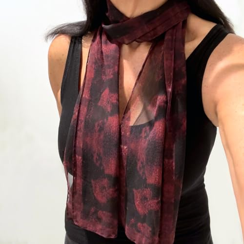 Silk Georgette Scarf, 9" x 63", Red Coral Print, 100% Silk2