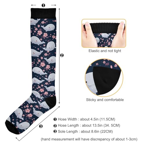 ALAZA White Whale Cherry Blossom Compression Socks for Women Men Circulation Long Socks Running Athletic Cycling3