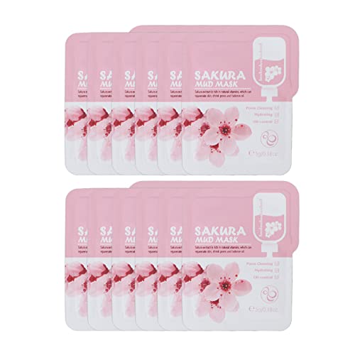 12 Máscaras de Barro Sakura, Máscara de Puntos Negros, Máscara Facial de Carbón Vegetal con Cepillo de Máscara Facial Y Extractores de Espinillas, Máscara de Barro de Cúrcuma para Acné, Suciedad, Acei