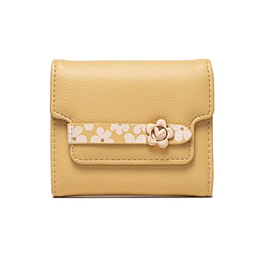 Wallets for Women Rfid Small Womens Wallet Trifold Flower Leather Ladies Wallet with Card Holder&Zipper Coin Purse (Yellow)3