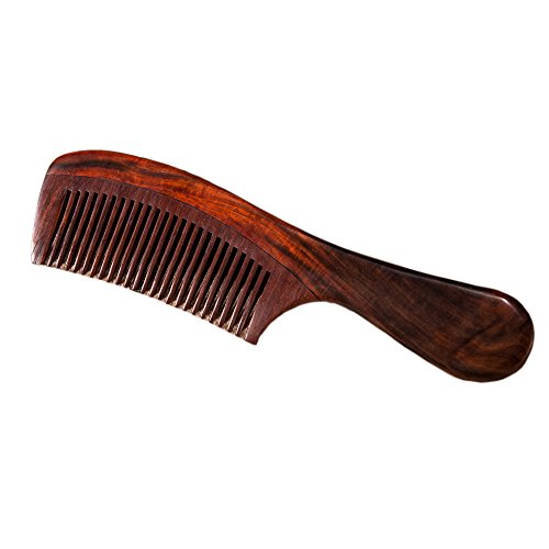 Natural Redwood Hair Comb, No Static Handmade Medium Tooth Hair Comb, Smooth and Comfortable Message Wood Comb with Handle 19cm