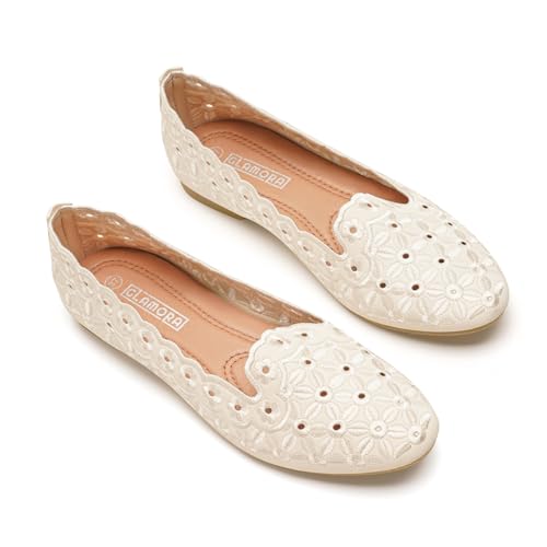 GLAMORA Ballerines Femme Dentelle Brodée Chaussures Plates Respirantes Élégantes Mode Été Confort Légères Antidérapantes Ballerines Femme Casual Chic...