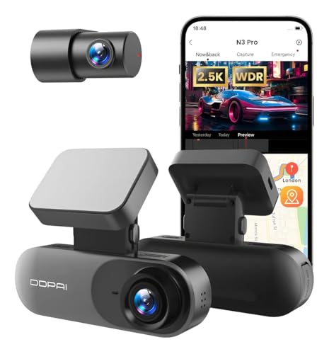 DDPAI N3 Pro Câmera Veicular Frontal e Traseira 1600P+1080P, Dashcam com WiFi, GPS, Sensor G Aplicativo, Visão Noturna, Ampla Faixa Dinâmica, Monitor de Estacionamento 24 Horas(Sem Cartão SD)