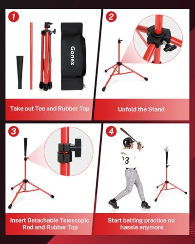 Image of Gonex Baseball Batting Tee for Kids Women & Men Travel Tee Ball Tripod for Baseball Practice Training Aid, Softball T-Ball Hitting Tee for Youth & Adult, Collapsible Portable, with Carrying Bag