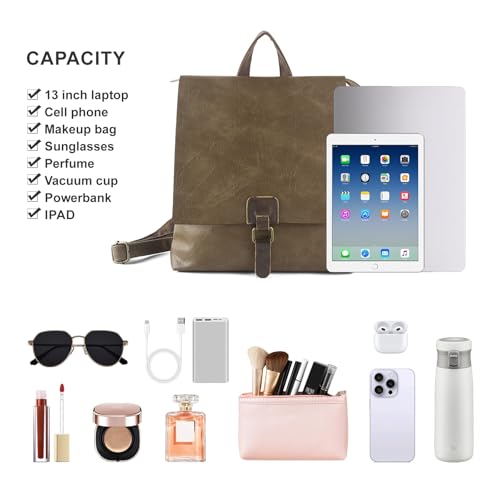 Image of Women's Fashion Backpack Purse Multipurpose Design Convertible Satchel Handbags Shoulder Bag Travel bag (Khaki)