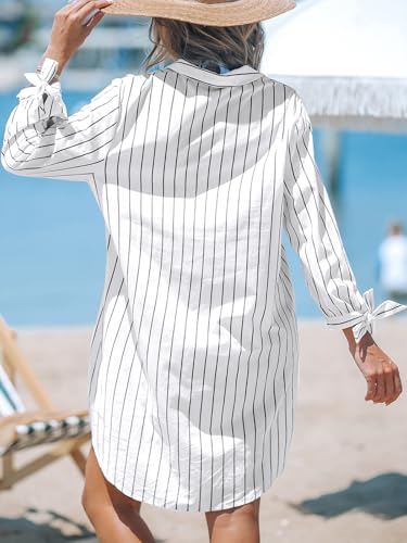 Image of CUPSHE Women Mini Summer Dress Cover Up Oversize Floral Shirt 3 /4 Sleeve Cuff Tie Button Down Beach Dresses Cover Up Top