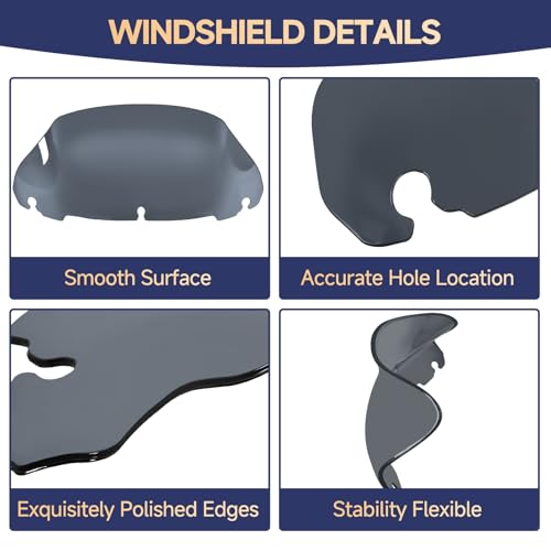 Image of Smoke 9 inch Motorcycle Windshield Windscreen Compatible for 2014-2023 Harley Davidson Touring Street Glide /Electra Glide /Ultra Limited /Tri Glide FLHT FLHX FLHXS FLHTK