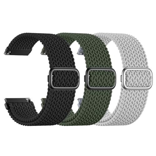 SNBLK 3 Pack 18mm 20mm 22mm Braided Watch Band Compatible with Garmin Vivoactive 5 Watch Bands/Vivoactive 6/3/4s, Quick Release Adjustable Elastic Nylon Loop Strap for Venu 3S/2S/Venu 3/2 Wo