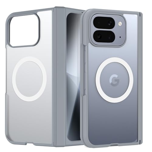 for Google Pixel 10 Pro Fold Translucent Case: Compatible with MagSafe/Pixelsnap TPU Rugged Hinge Protection Built-in 9H Screen Protector Slim Matte Magnetic Phone Cover for Pixel 10 Pro Fold Grey
