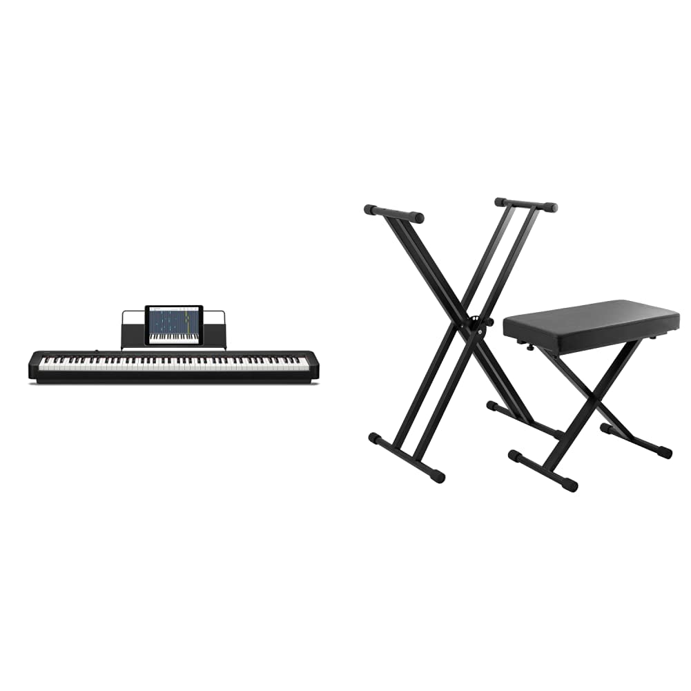 Casio CDP-S110BKC5 Fully Weighted Hammer Action Digital Piano, Nero & Tiger Kap-Pk2 Set Supporto per Tastiera e Sgabello, per Pianoforte con Doppio Telaio A X