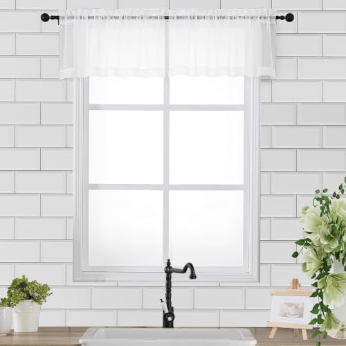Image of Chyhomenyc White Sheer Valance for Windows, 42Wx12L, 2 Pack | Light Filtering Voile Soft Airy Topper Small Window Treatment Rod Pocket, Living Room Bedroom Laundry Basement