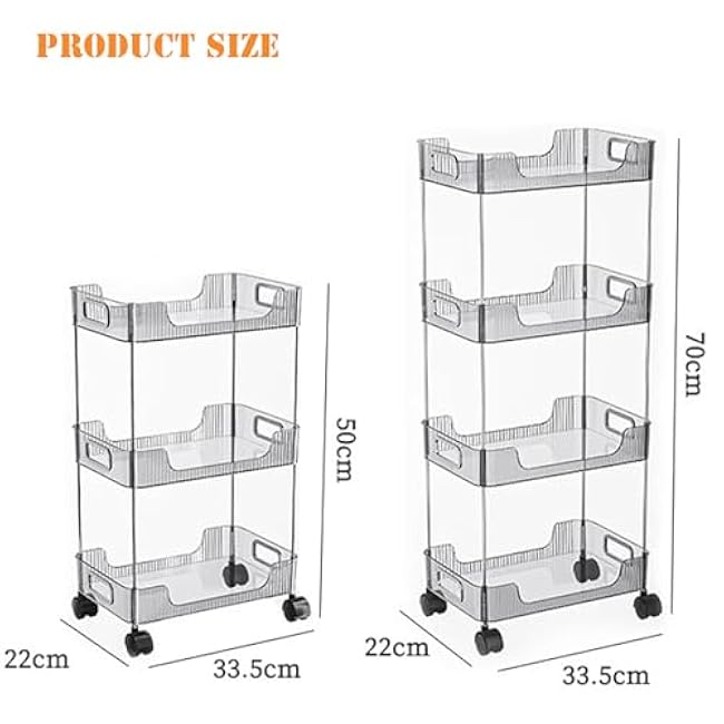 3-4 Tier Acrylic Storage Rolling Cart Mobile Shelving Unit Organizer Utility Trolley for Bathroom Kitchen OfficeClear, 4 Tier-TIE0Yaq0