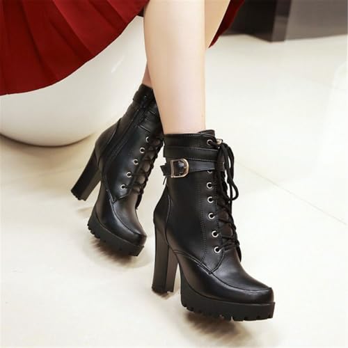 Image of FOREADA Goth Platform Heel Combat Boots Women Pearl Lace Victorian Booties