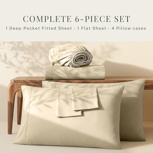 Image of Hearth & Harbor Extra Deep Pocket Sheets - Fits Mattress 18-24 Inches Deep - Extra Deep Pocket Twin Sheets Sets - 4 Piece Twin Size - Cream