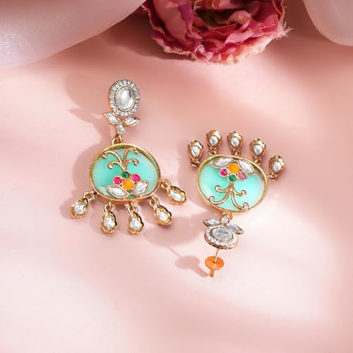 Image of Rubans Long Dangler Earrings Kundan & Pearl Ethnic Jewellery Gift for Women & Girls