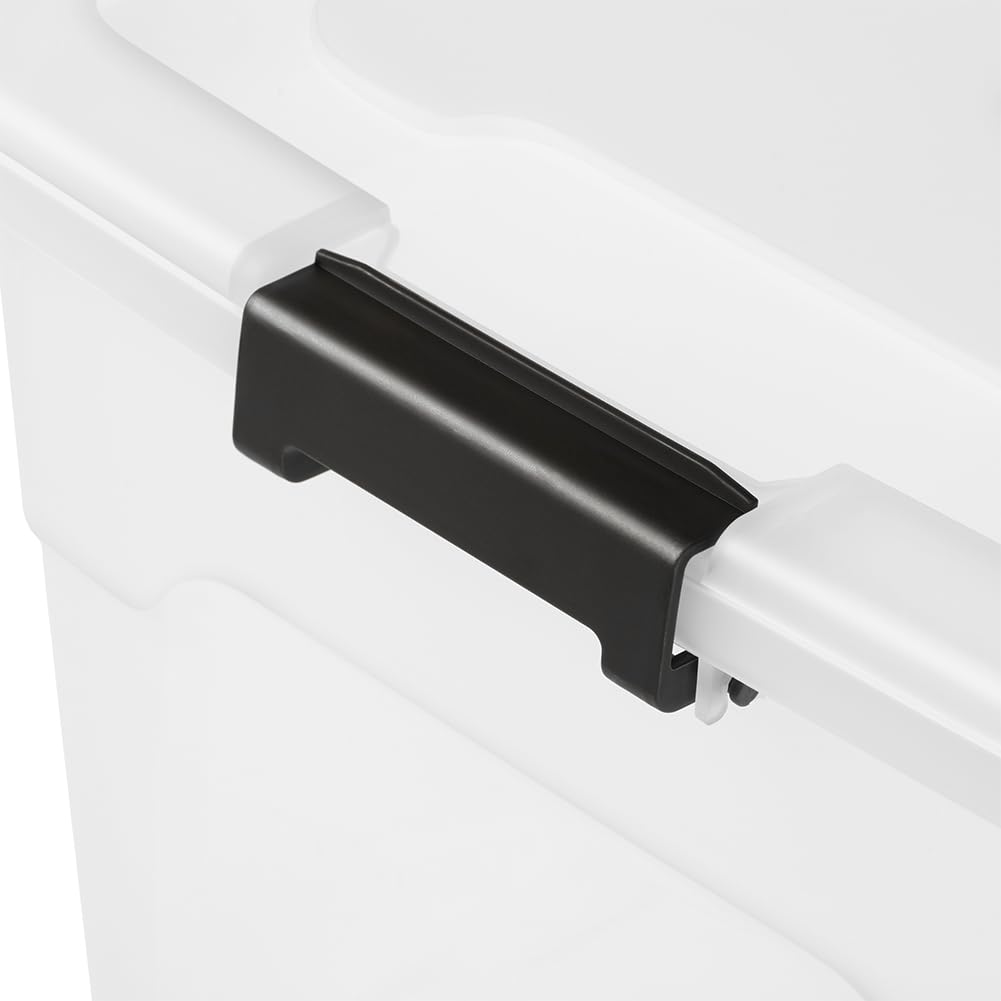 BAKAJI Set 4 Contenitori con Coperchio per Vesiti in Plastica con Ruote, Portaoggetti Impilabile per Stoccaggio Vestiti, Scatole per armadio, Giocattoli, Libri, Salvaspazio (4 x 60 Lt Alto)