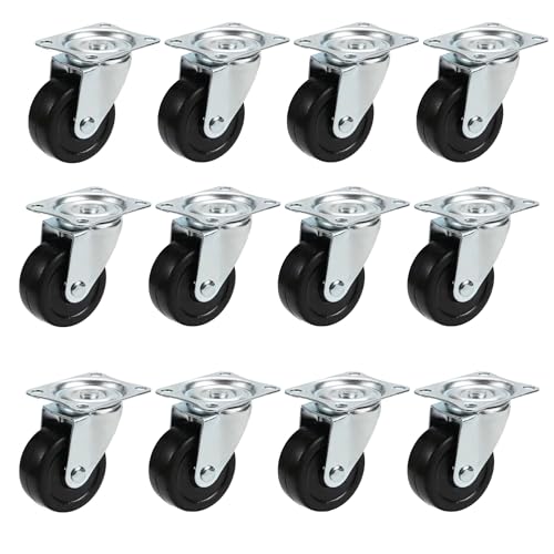 12 Boîte de 2 Roues à roulettes pivotantes de grande puissance de pouce, petites roulettes industrielles avec rouleaux en caoutchouc non-marqué & Roulements à billes pour meubles, bancs de travail et chariots utilitaires