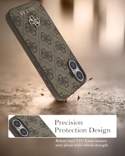 Image of CG MOBILE Guess [Official Licensed] Protective Case Designed for iPhone 17 |Magnetic Compatible|4G Pu Leather Case with Small 4G & Classic Metal Logos -Brown