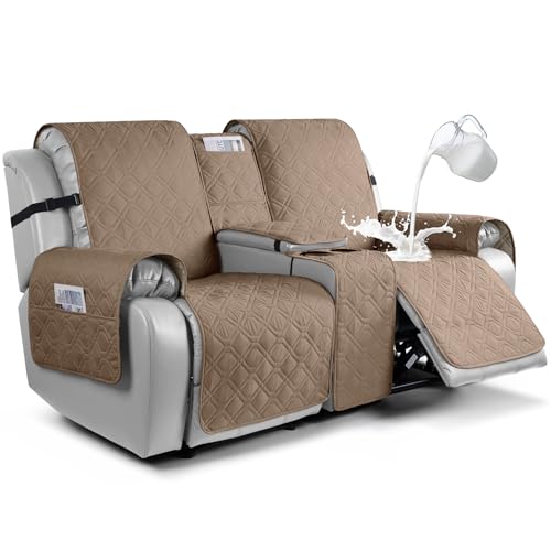 Image of VANSOFY Loveseat Recliner Cover with Console 100% Waterproof Sofa Slipcovers Non-Slip Reclining Couch Cover Split Sofa Covers Furniture Protector for Pets, Dogs(Light Brown)