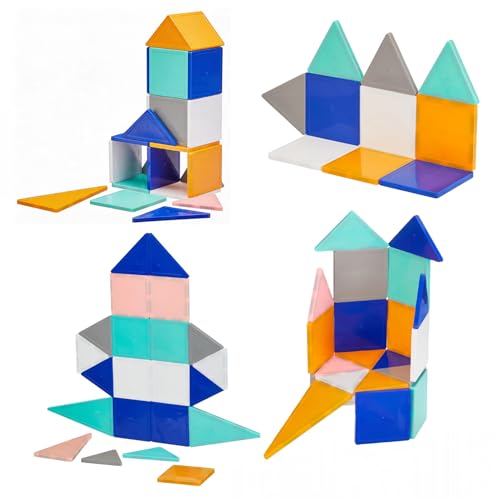 Image of Amazon Brand - Jam & Honey Magnetic Tiles Building Blocks for Kids | 36 Pcs Pro Solid Opaque Set | STEM Learning & Creative Construction Toy | Brain Development & Educational Play | Durable MABS Plastic with Strong Magnets | Multiple Shapes Included | Ages 3+ Years | Multicolour | Product Dimensions: 24.5 x 16.5 x 7 cm
