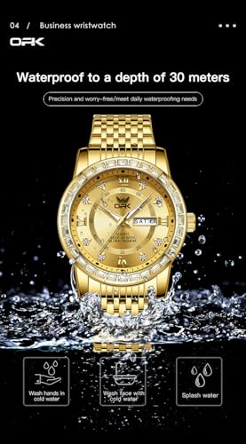 Image of OPK Watches for Men Diamond Roman Analog Mens Watches Waterproof Large Stainless Steel Men Wrist Watch Business Father Gift Watch Blue