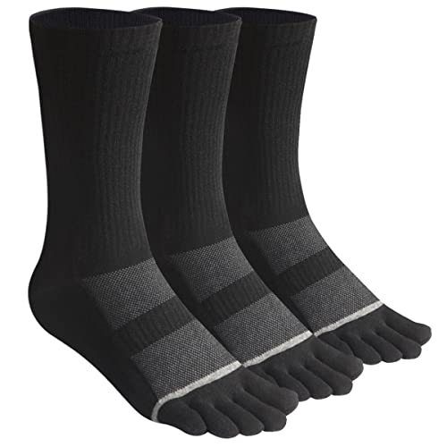 Men's Toe Socks Cotton Crew Five Finger Socks For Running 3 Pairs(Black) #TOP13