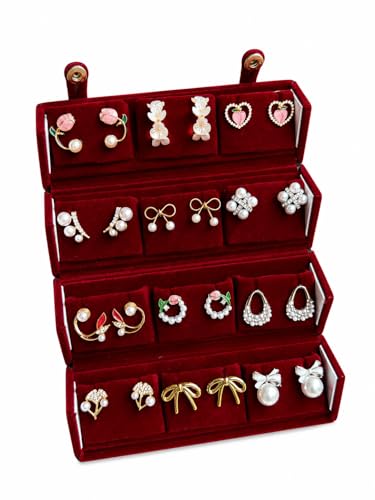 Image of Designer Earrings Set of 12 pairs with Foldable Velvet Jewelry Box | Premium gift for Woomen & girls on Birthday, Annivarsary, Rakhi, Raksha bandhan, Valantine, Mother'day