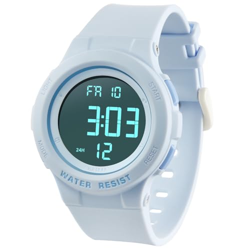 ITOOZYNN Digital Light Up Watch for Boy and Girl,Kids Watch Ages 7-16,Waterproof 5 ATM, School,Outdoor,Sports (Blue)
