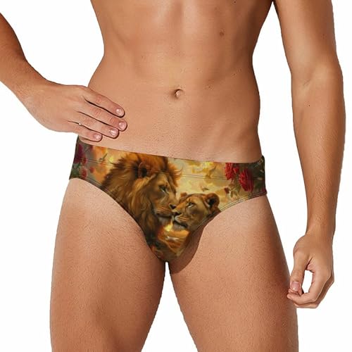 Rose Lion Love Mens Swim Briefs Quick Dry Swim Trunk Bikini Underwear Swimsuit S