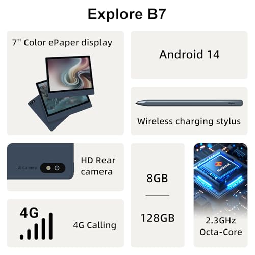 Image of Bigme 7 Inch Color eBook Reader with Stylus for Note-Taking, 4G Connectivity, 8+128GB